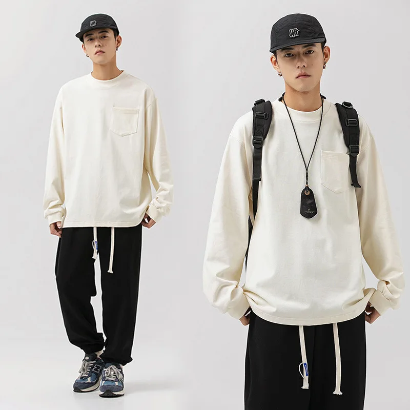 

Heavyweight Cotton Round Neck Sweater Autumn/Winter Long Sleeve T-shirt Underlay tracksuit men hoodie sweatshirt