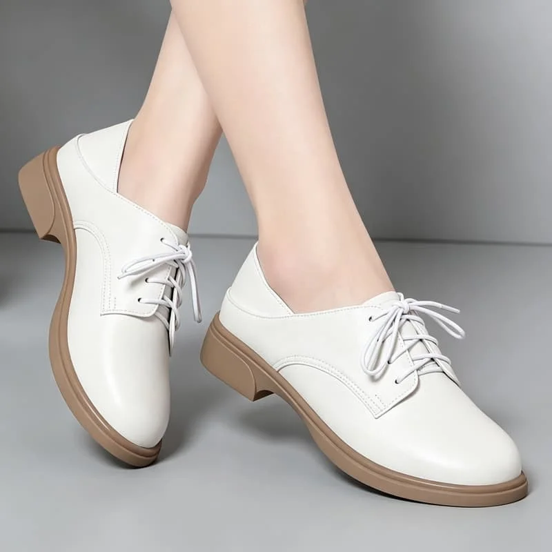 Retro British Style Spring Fall Genuine Leather Shoes Women Platform Oxfords 2026 Casual Shoes Square Heel Footwear Office Mom