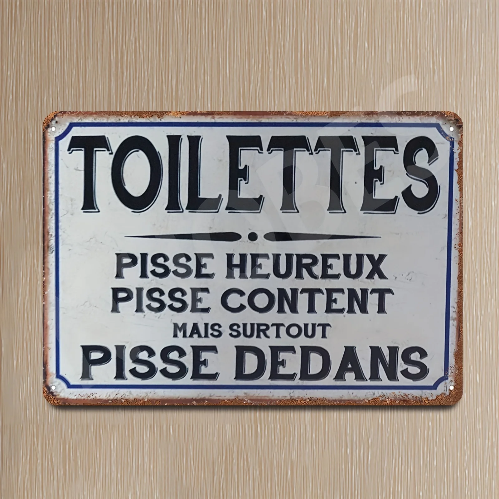 Vintage French Toilet Sign - Decorative Aluminum Wall Art with Toilettes Text, Rustic Blue,White Design, Easy-to-Hang for Hom