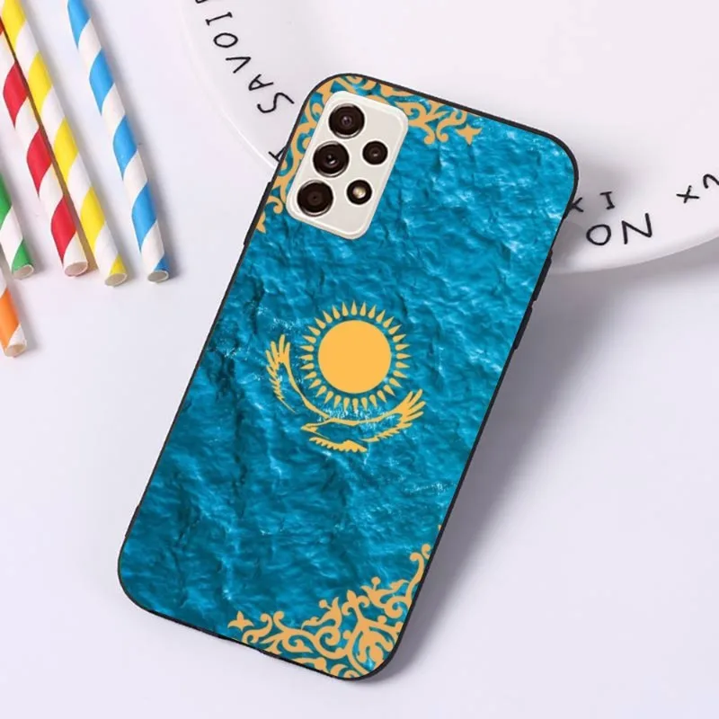 Capa macia preta Funda Shell com bandeira do Cazaquistão para Samsung A91 A81 A73 A72 A71 A30S A20 A12 A13 A52 A53 4G 5G