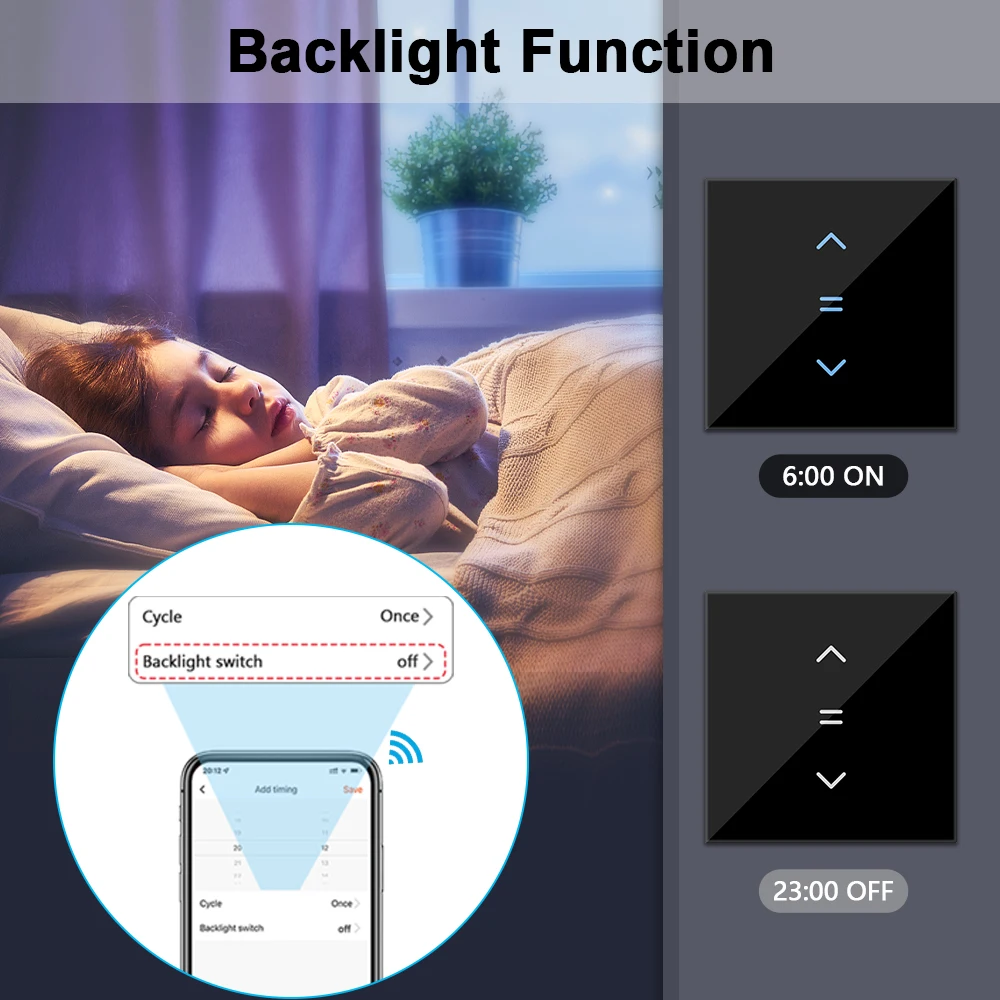 QCSMART Tende per tapparelle Interruttore per tende Retroilluminazione luminosa App Tuya Smart Life Controllo vocale remoto Assistente Google Alexa