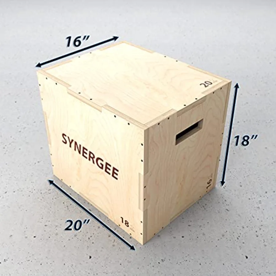 3 in 1 Wood Plyometric Box for Jump Training and Conditioning: Birch Natural Finish Triple-Height Adjustable with Non-Slip Surf