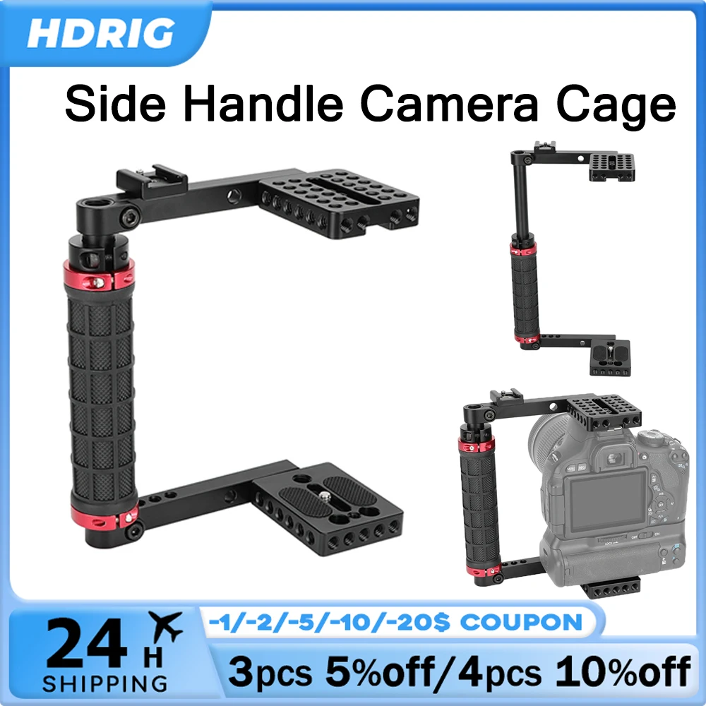 

HDRig Universal Half Camera Cage with Adjustable Height, Rubber Side Handgrip, for Large DSLR & Mirrorless