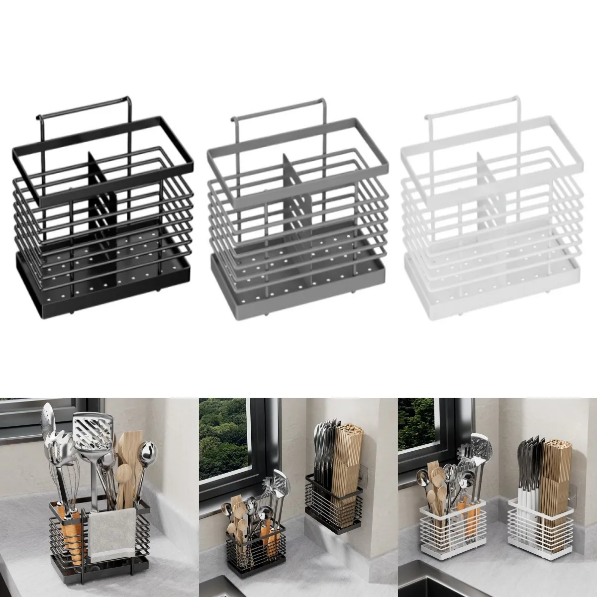 

Kitchen Stainless Steel Rectangular Hanging Utensil Drying Rack Home Chopsticks Spoons Drainer Basket Flatware Storage Drainer