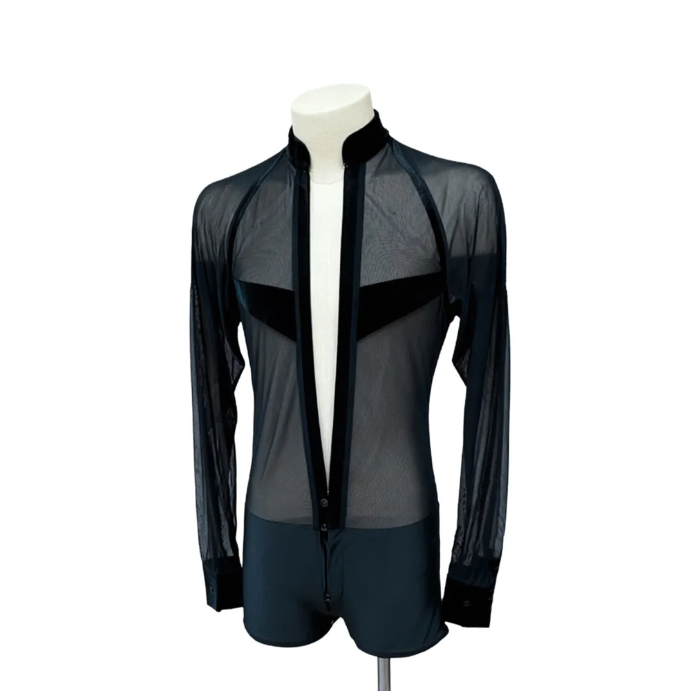 زي الرقص اللاتيني ذو الرقبة العميقة على شكل حرف V للرجال، قميص للأطفال البالغين، زي أداء رقص قاعة الرقص القياسي الاحترافي