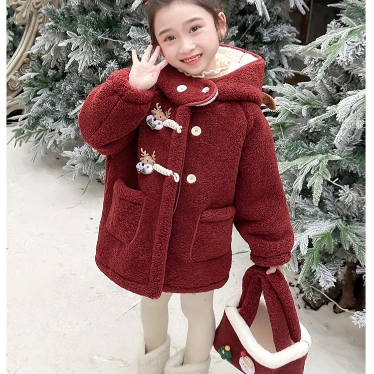 

Girls Coat 2025 Autumn and Winter New Children's Clothing Korean Style Girl Baby Fashion Thick Lamb Wool Son Christmas Coat