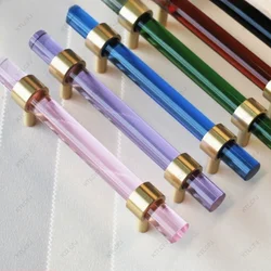 Nordic Luxury Crystal Wardrobe Shoe Cabinet Handle Modern Simple Pure Copper Single/Double Hole Pink Black Blue Crystal Handle