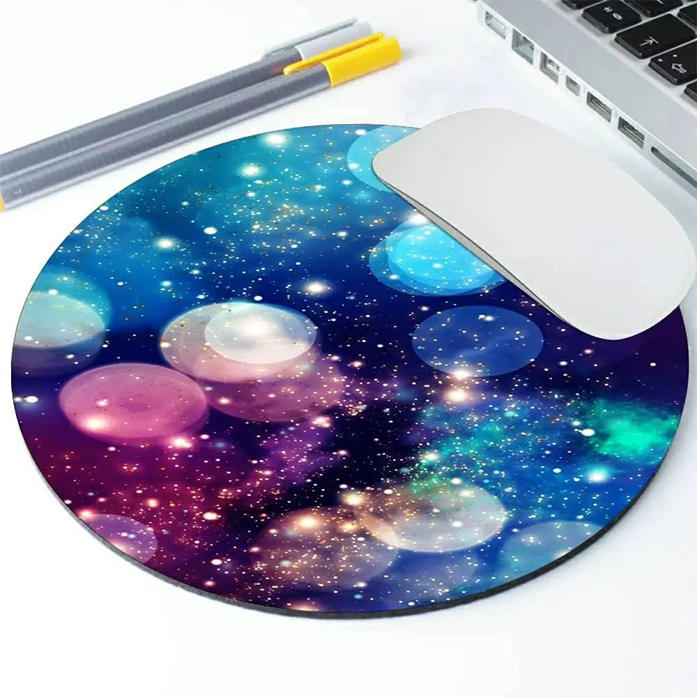 Colorful Starry Sky Round Mousepad Cute Waterproof Circular Non-Slip Rubber Base  Mouse Pad Mousepad for Laptop Computers