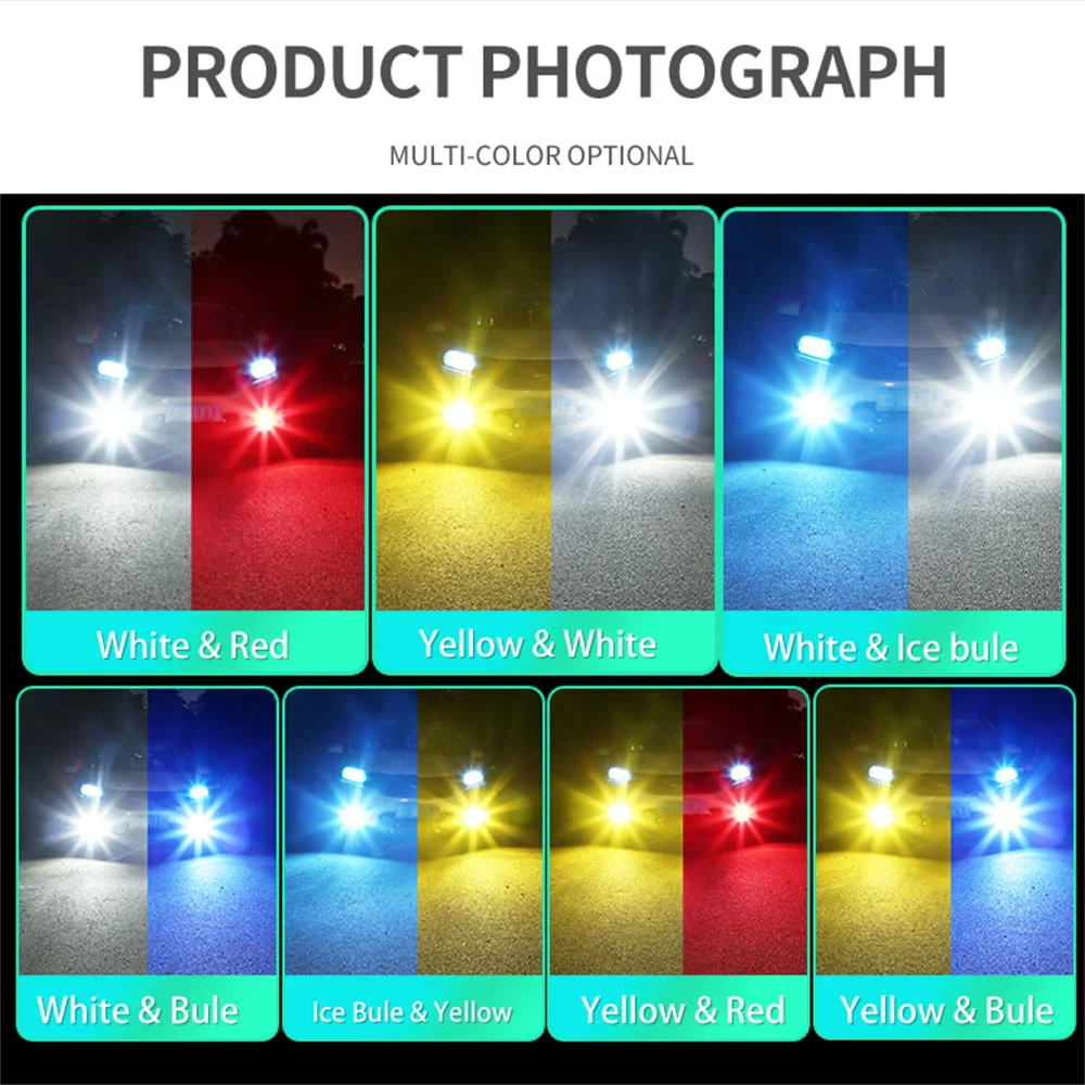 Bombilla LED de dos colores para coche, luz antiniebla, 12V, 24V, 2500LM, H11, HB4, 9006, HB3, 9005, H4, H8, H7, 3030, 24 SMD