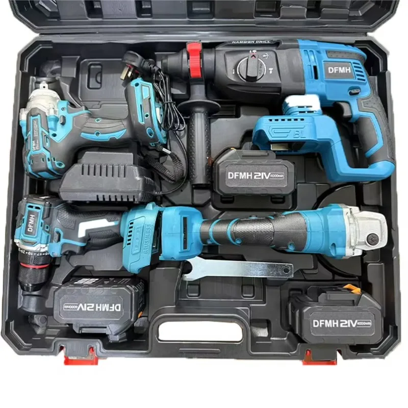 

[Hot Sale] Portable Industrial Grade Cordless Electric Power Tool Kits 21V Combination Set Hammer Impact Drill Angle Grinder Wre