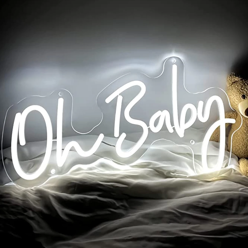 Oh Baby Neon Sign LED Veilleuse pour enfants, lampe d'ambiance murale pour la maison, le chevet, la chambre à coucher, l'éclairage de la salle de jeux, la décoration Navidad