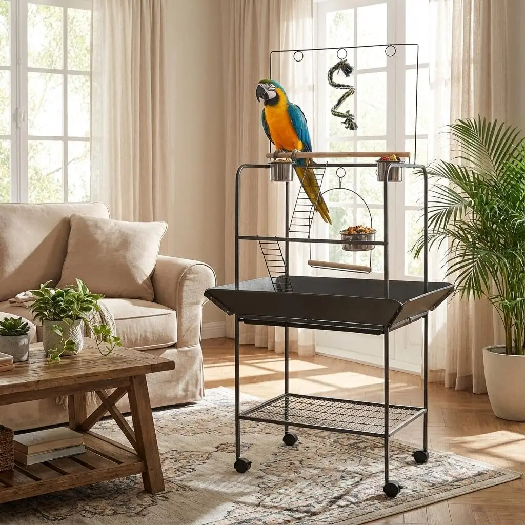 new Indoor Outdoor Birds Playground with Swing Parrot Stand with Wheels for Parakeet Cockatiels Conures Macaw Pet Products