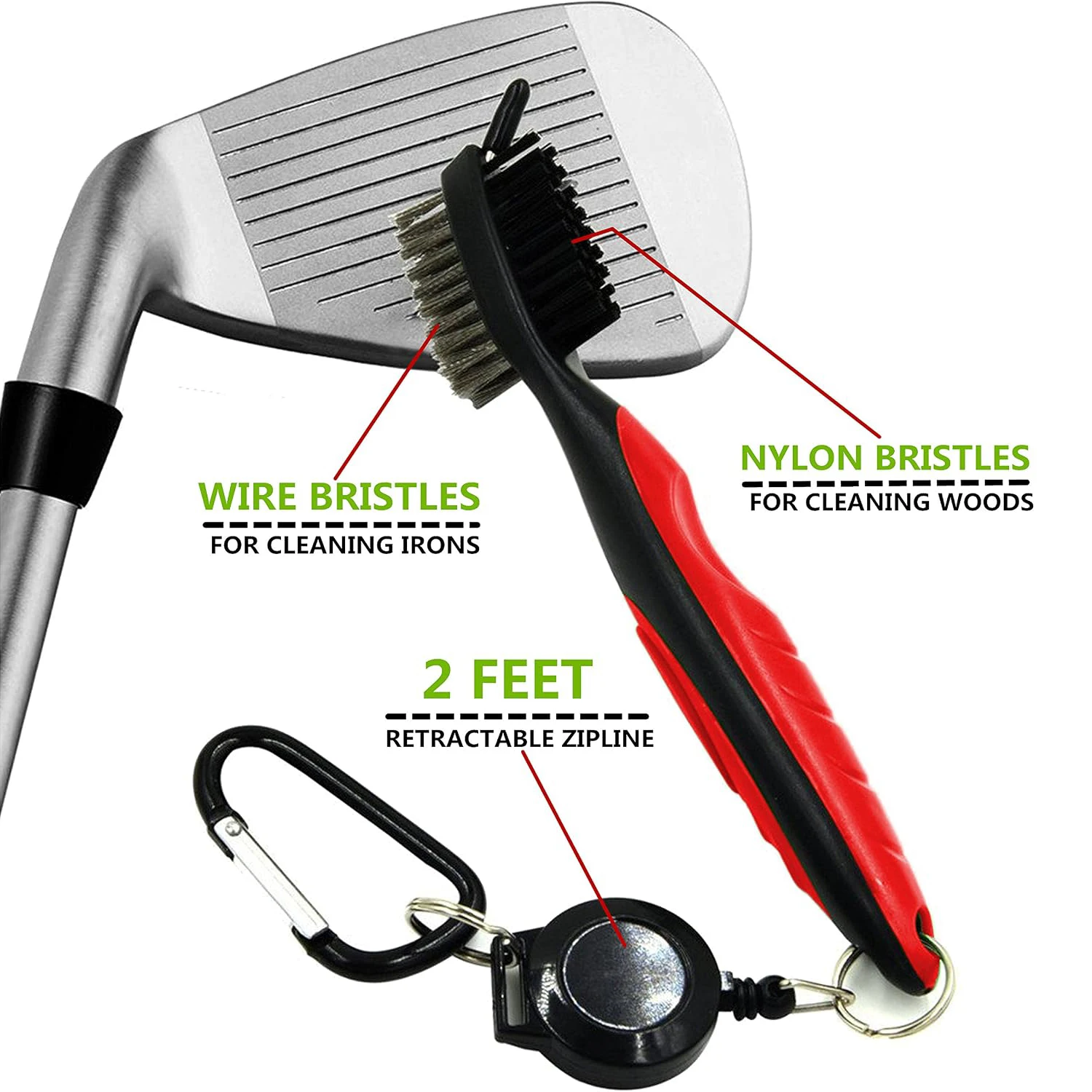 Golf Club Brush and Club Groove Cleaner Easily Attaches to Golf Bag