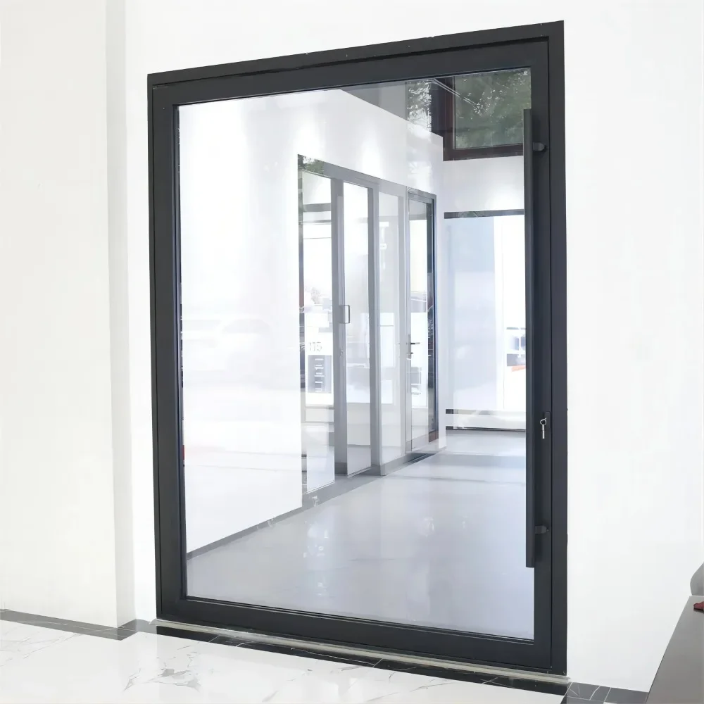 Glass Door Aluminum Profile Building Material Custom Made Entry Door Glass Iron Metal Frame Security Steel Pivot Door