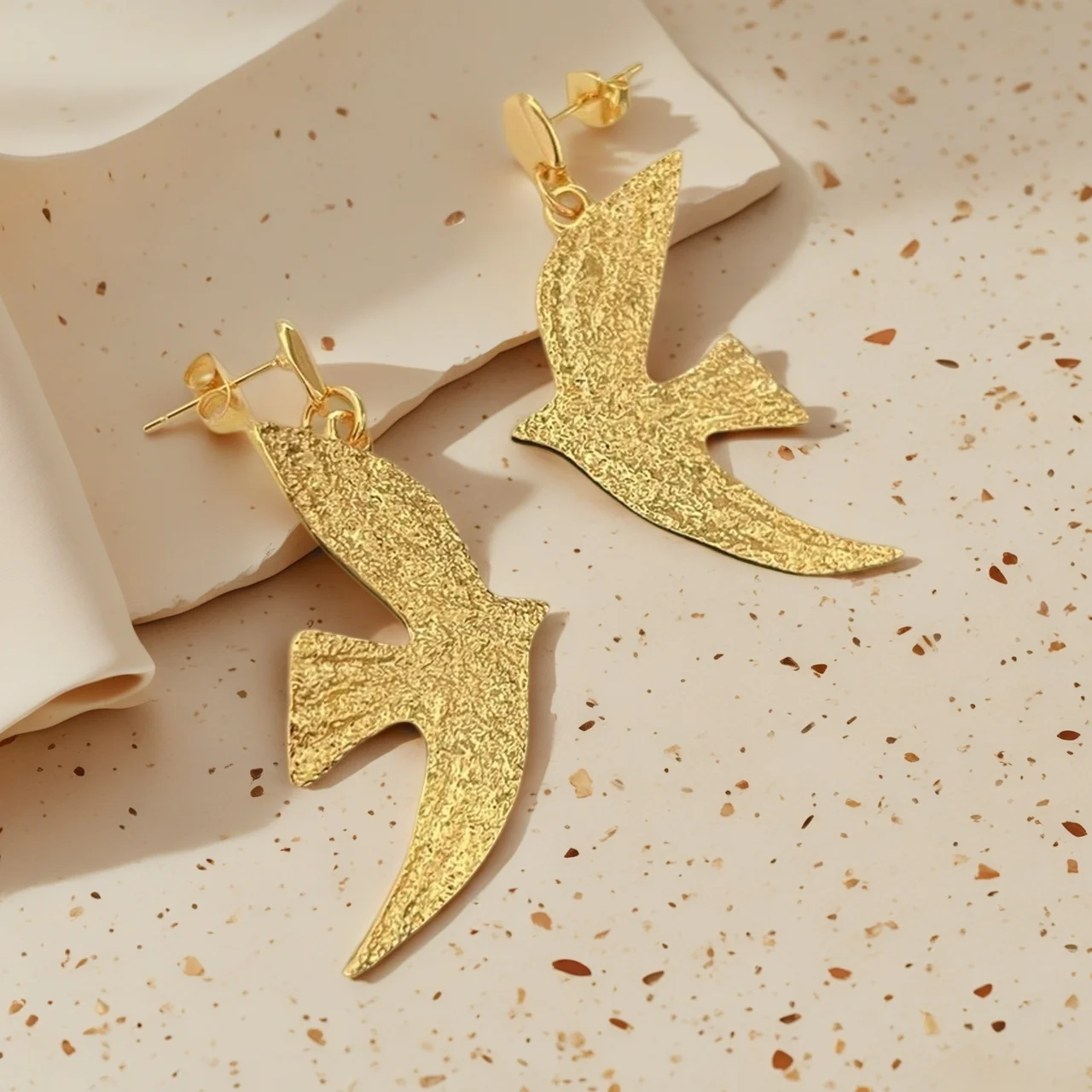 Yuri Ailey Vintage Textured Flying Swallow Dangle Earrings For Women 18K Gold Copper Animal Drop Stud Earrings