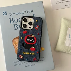 New denim style cute little cat phone case for IPhone 16 16pro 16promax 15 15pro 15promax 14 14pro 14promax 13 13pro 13promax