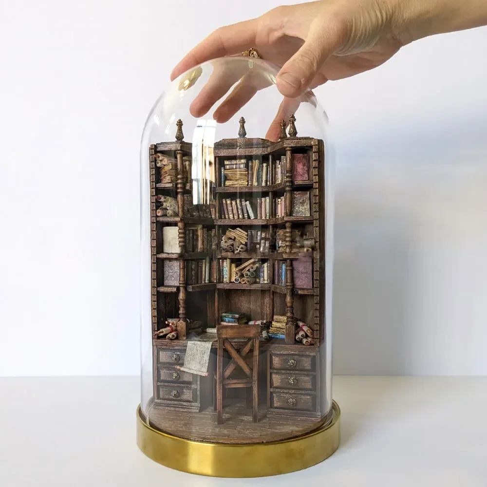 The Bay Library Miniature Gothic Bookshelf Ornament Handmade Miniature Bookcases Creative Booknook Fake Books Decoration Gifts