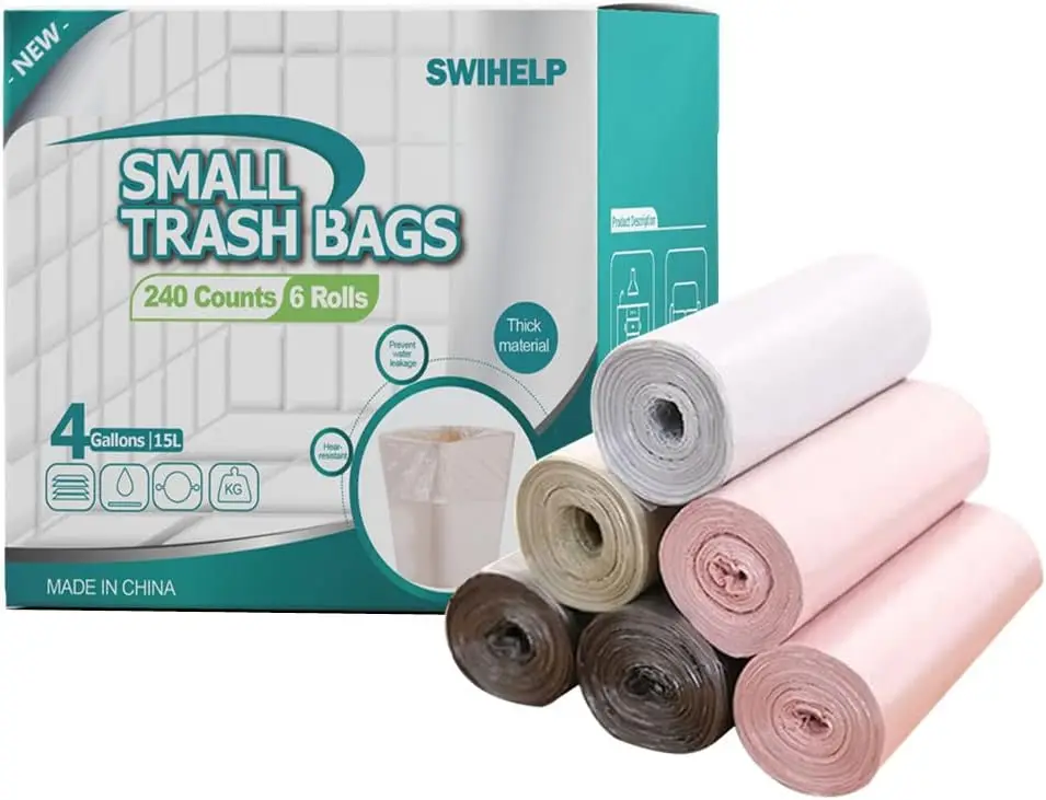 

Small Trash Bags 4 Gallon 15L, 240 Counts Strong Rubbish Bags for Office Kitchen Bedroom Wastebasket