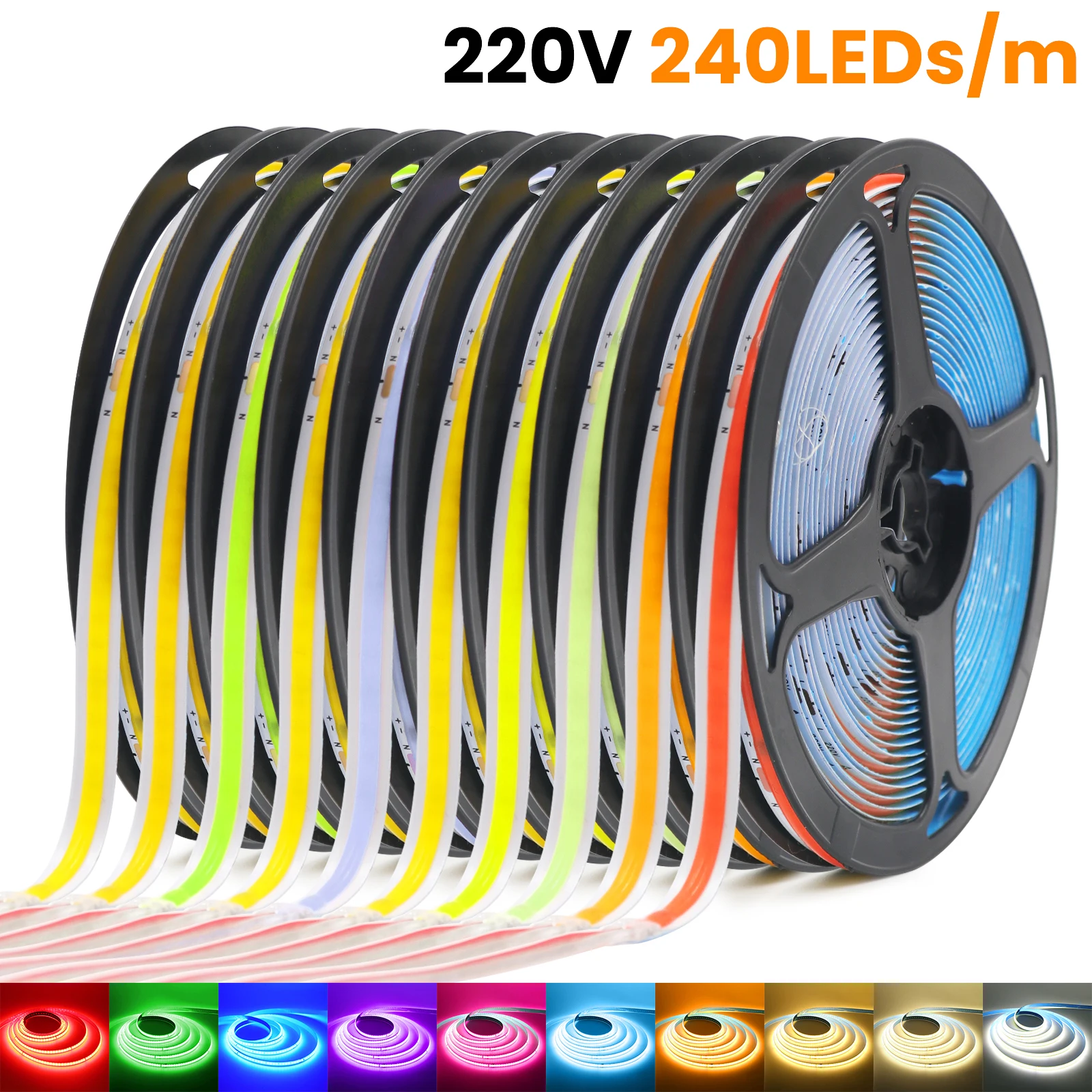 

220V COB LED Strip Light Flexible COB LED Tape with Adhesive Tape 240LEDs High Density Linear Lighting Ribbon 5M 10M 20M 50M