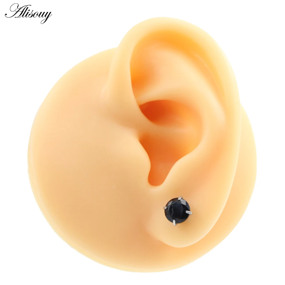 2 Pieces Unisex Women Men Round Ball Cubic Zirconia Stainless Steel Ear Stud Earrings Helix Tragus Cartilage Piercing Jewelry