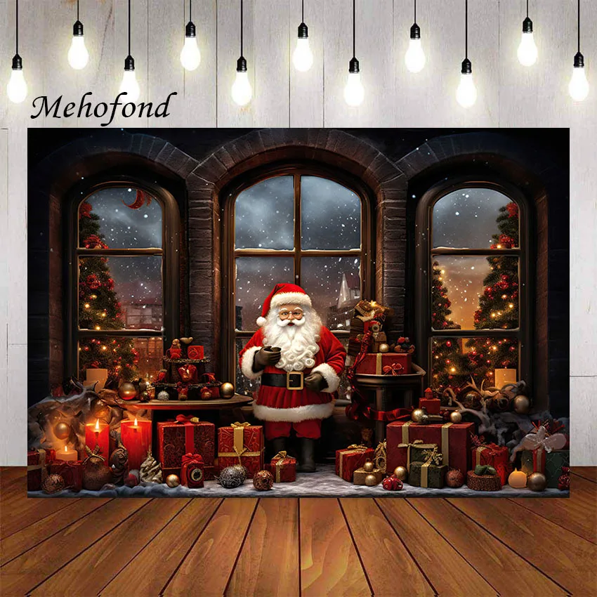 Mehofond Photography Background Winter Christmas Window Santa's Toy Shop Xmas Holiday Kids Portrait Decor Backdrop Photo Studio