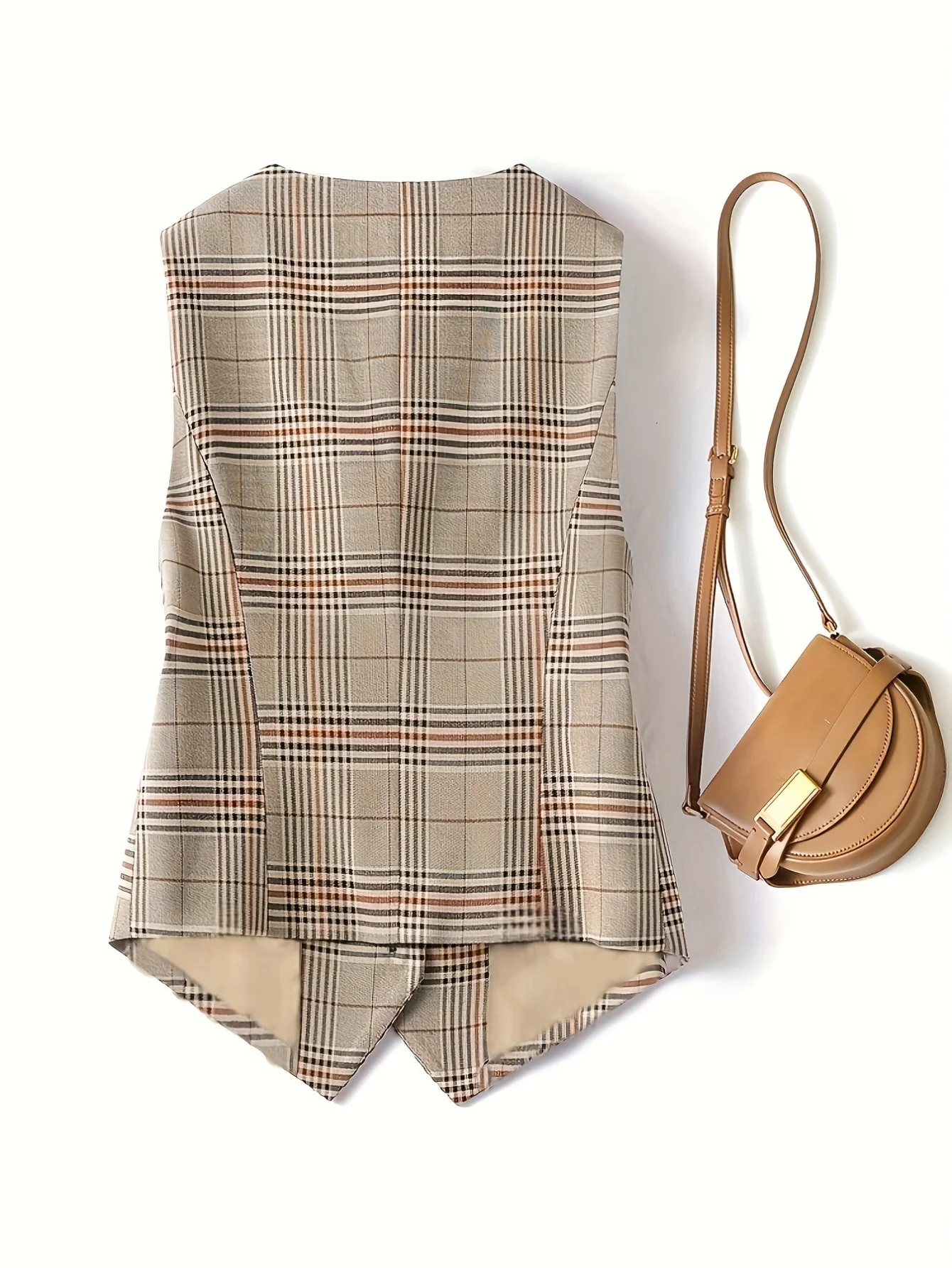 Ladies' Commuting V-neck Checkered Vest, Office Professional Slim-fit Suit, Waistcoat, Elegant and Versatile, Layering Outerwear