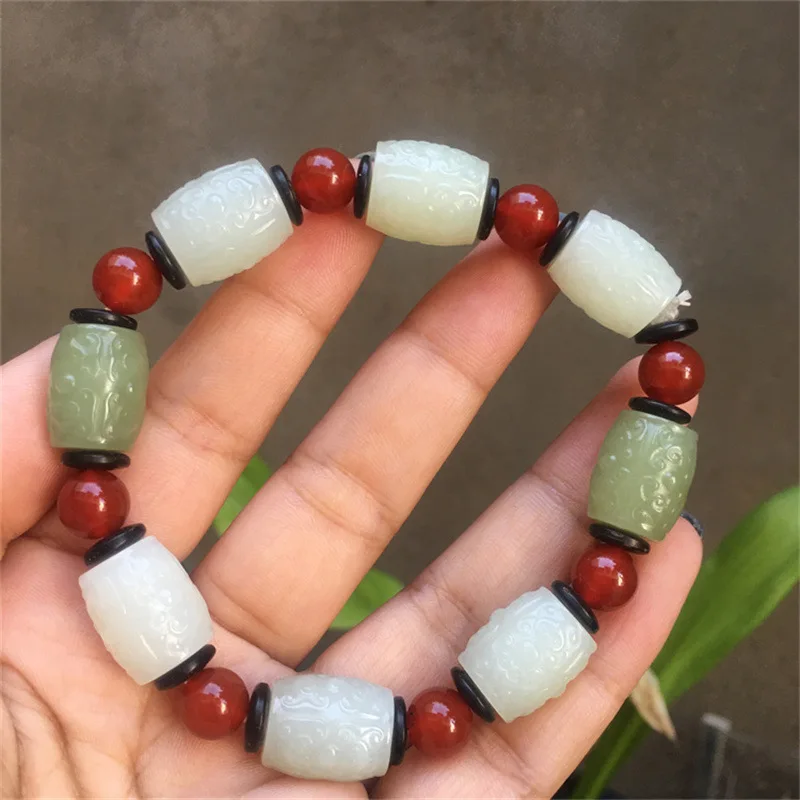 Natural Hetian Sugar Yellow Jade Face Pattern Bracelet Unisex