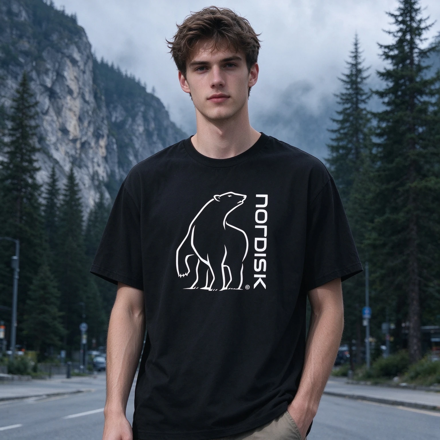 Big Polar Bear NORDISK Outdoor Fashion Casual T-shirt Cotton Graphic Tee Men's and Women's Summer T Shirt Streetwear