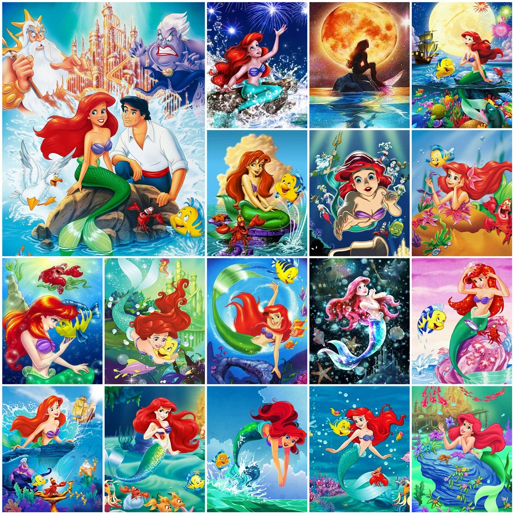 Disney Diamond Embroidery Ariel Flounder New Arrival Painting Art Cartoon Cross Stitch Mosaic Wholesale Handmade New Year Gift