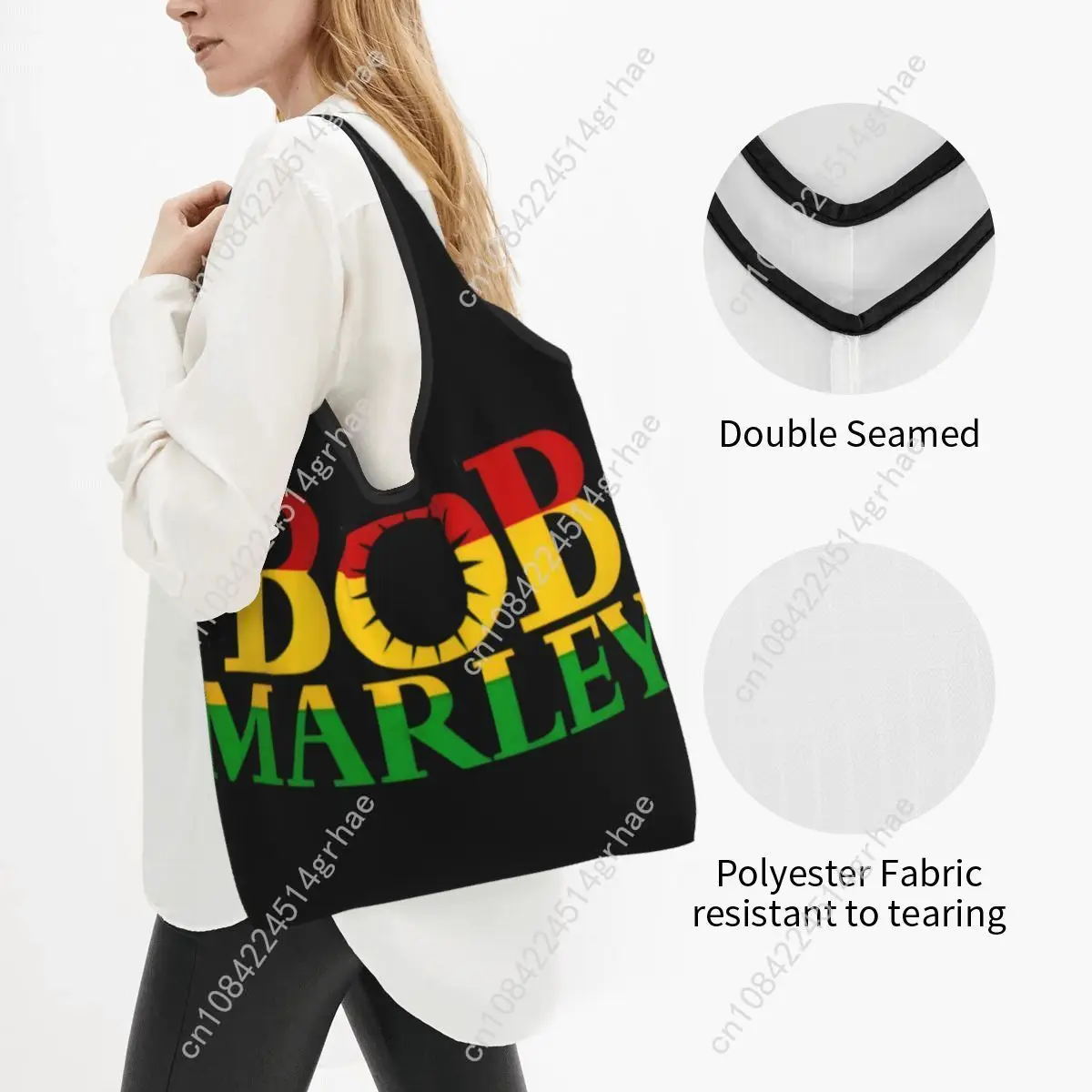 Custom Jamaica Singer Reggae Rock Bob Marleys Grocery Shopping Bags Shopper Shoulder Tote Bags Large Capacity Portable Handbag
