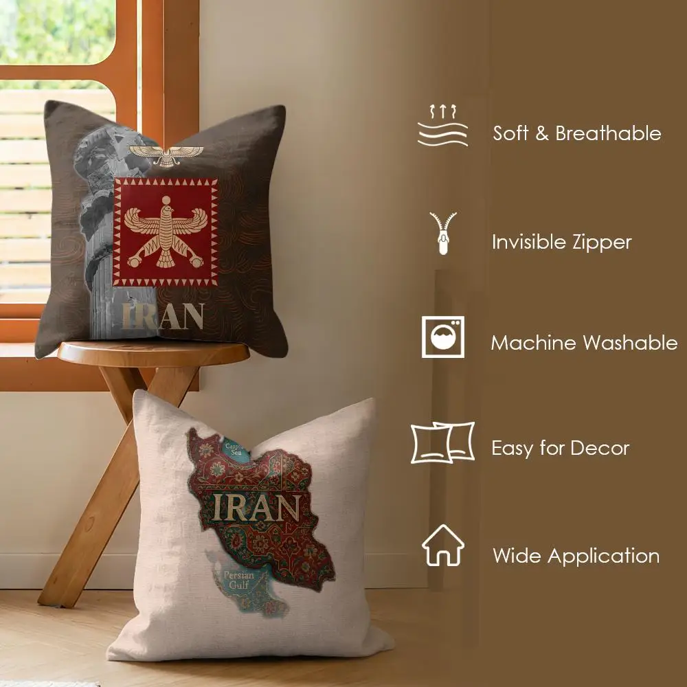 Iran Flag Map Cushion Cover Soft Short Plush Pillow Cover Smooth Cozy Texture Aesthetic Cushion Case Home Decor