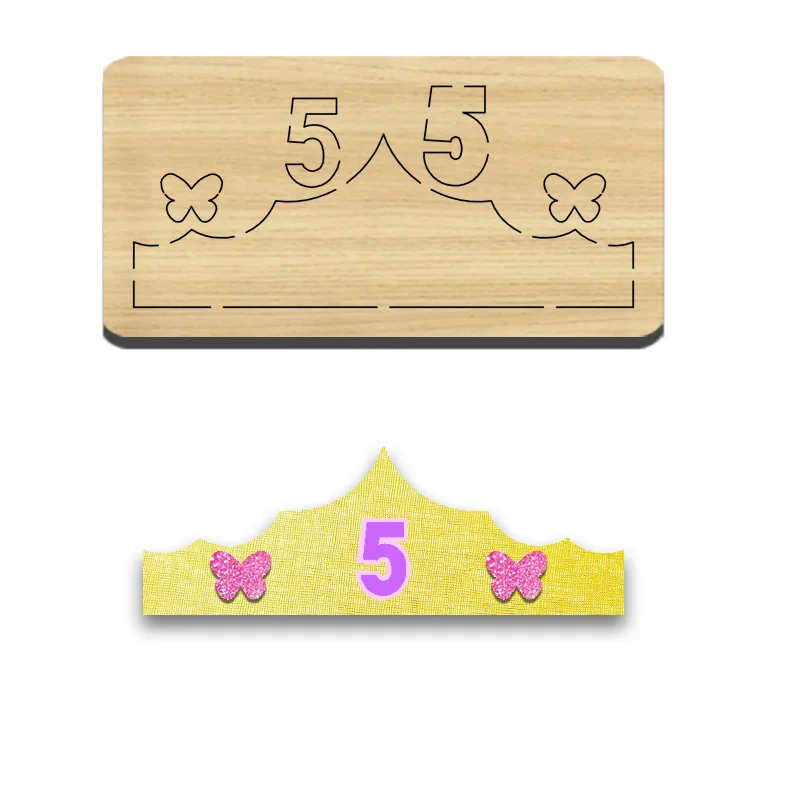 

PR15 Birthday Party Crown Plus Wooden Cutting Die, Suitable for Most Machines, Number 5