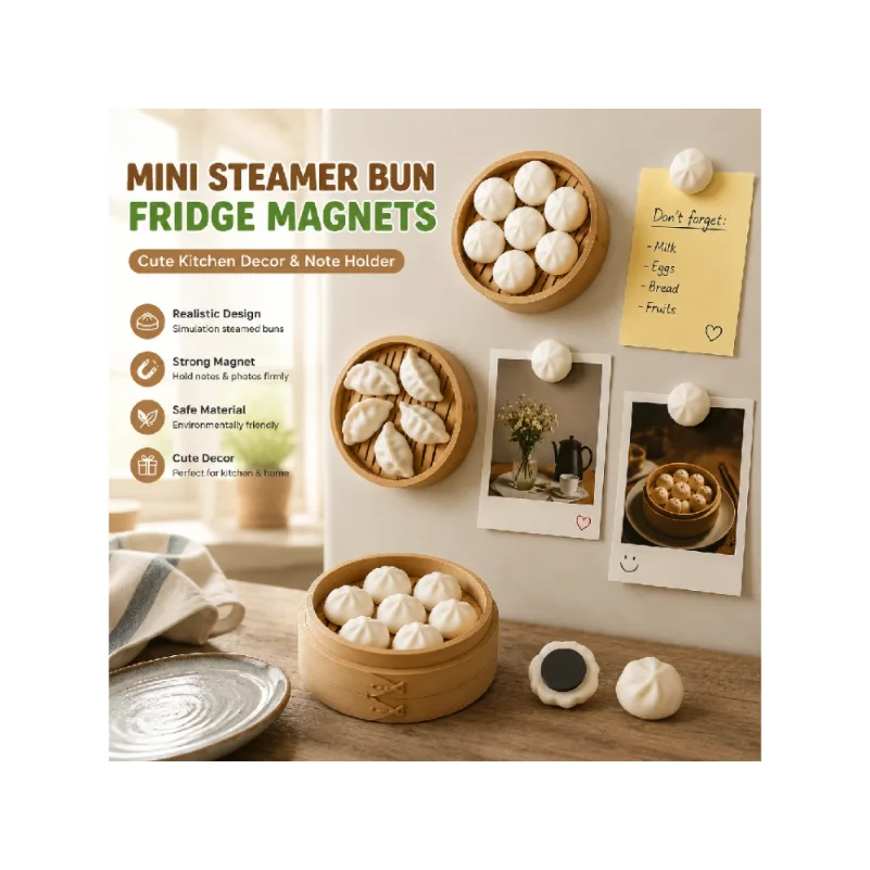 Mini Food Fridge Magnet Simulation Steamed Bun/Dumpling Decoration Refrigerator Sticker Kitchen Magnetic Note Holder