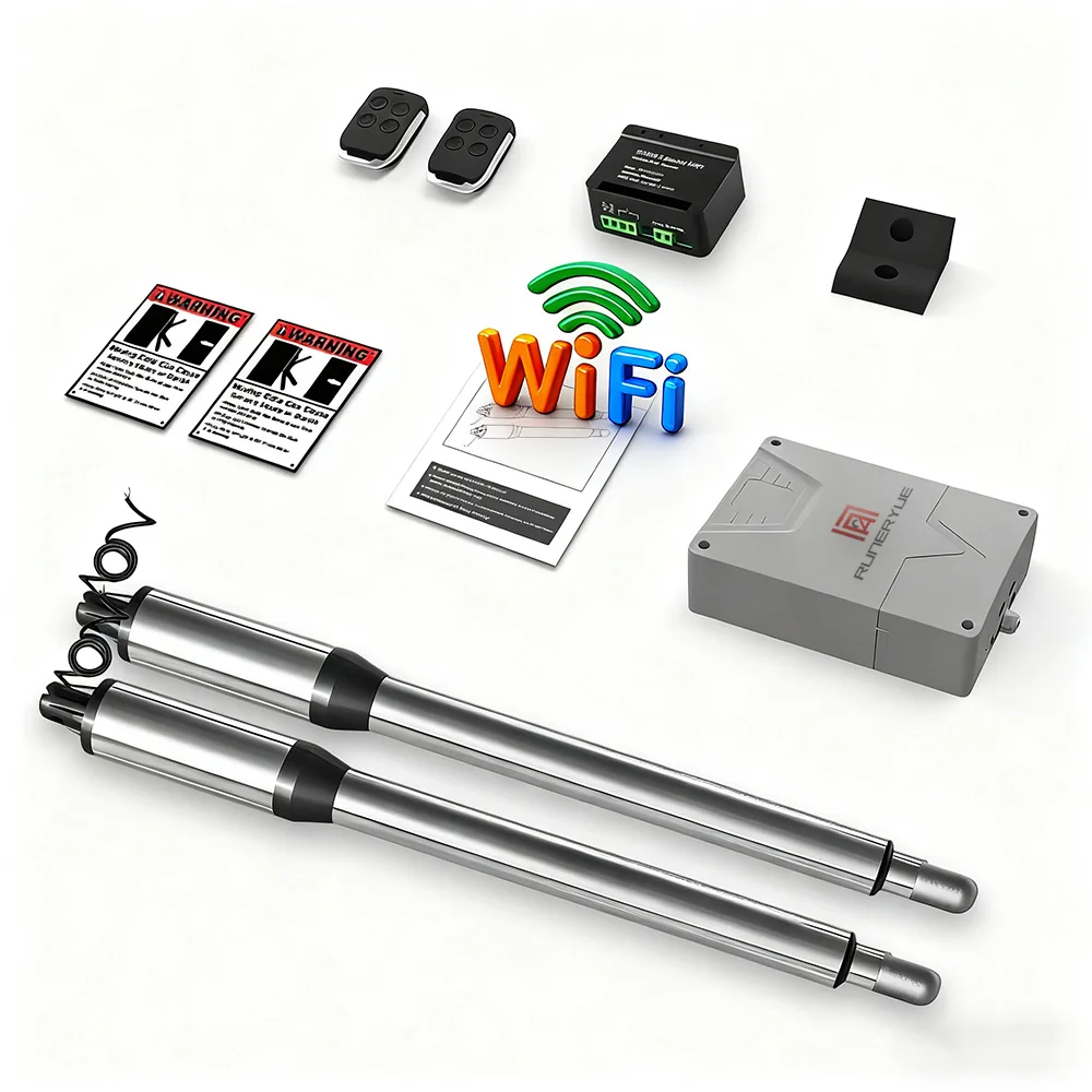 Steel Automatic Gate Opener with Remote & WIFI EGA-18 PCB Complete Kit for Dual Swing Gate Up to 440lb 12FT per Arm Auto Closer