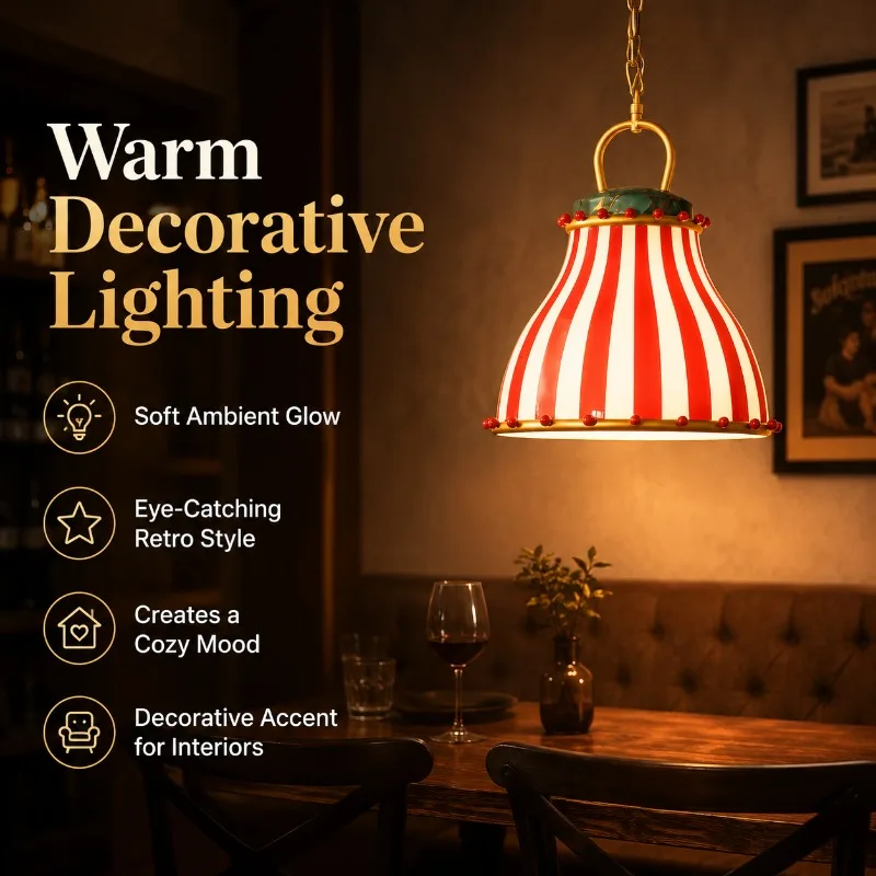 American Circus Pendant Light Red Striped Glass Shade Vintage Colorful Restaurant Dining Bar Cafe Home Decor Pendant Light