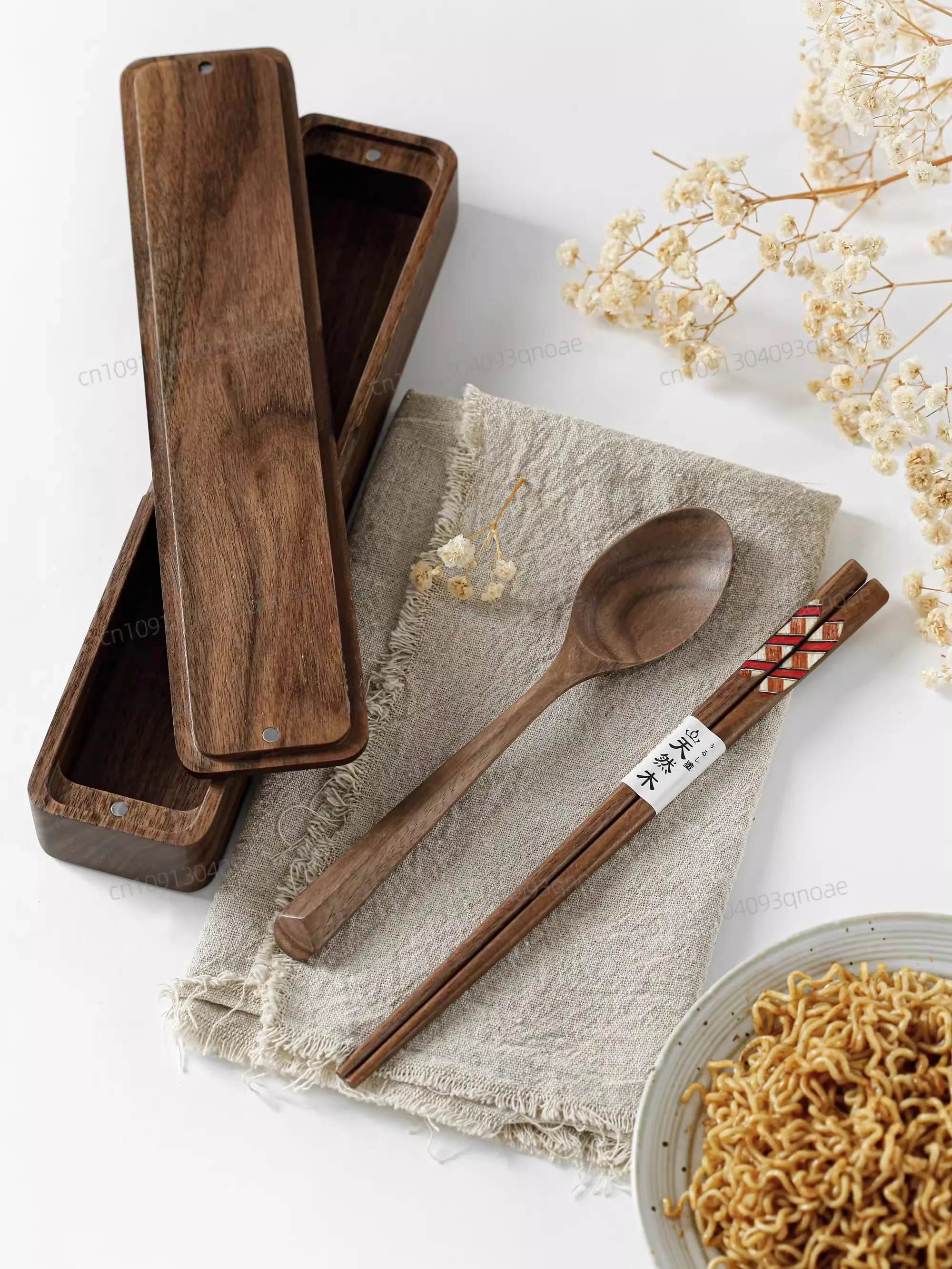 

Unpainted black walnut solid wood rectangular Japanese tableware storage box , spoon and chopstick set chopstick box