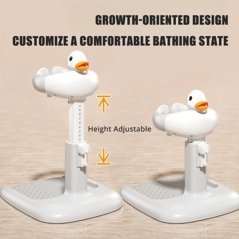 Baby Standing Shower Support Foldable Bath Stand with Stool for 6 Months and Up Toddler Height Adjustable Nonslip Base 15UB