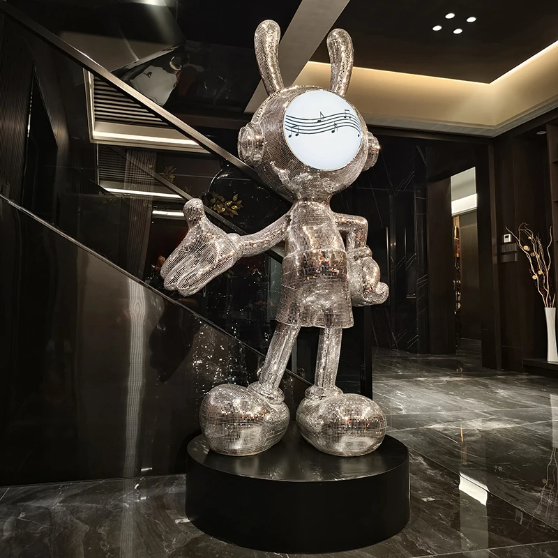 Welcome Space Rabbit Mickey Floor Ornament with Light Bluetooth Audio Company Hotel Opening Villa Hall Decoration