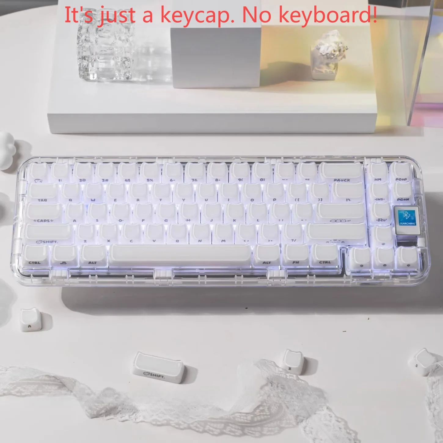MAO Profile Crystal White Keycaps 119 Keys Side Print PC Jelly Pudding Cat Ear Keycaps for 68/75/84/87/108 Mechanical Keyboard
