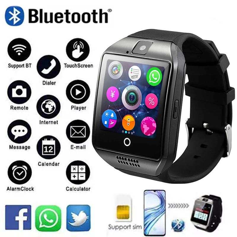 

Q18 Bluetooth Camera Smart Watch With Sim Card Men Women Call Phone Smartwatch Sport Waterproof Pedometer Alarm Clock Sleeping