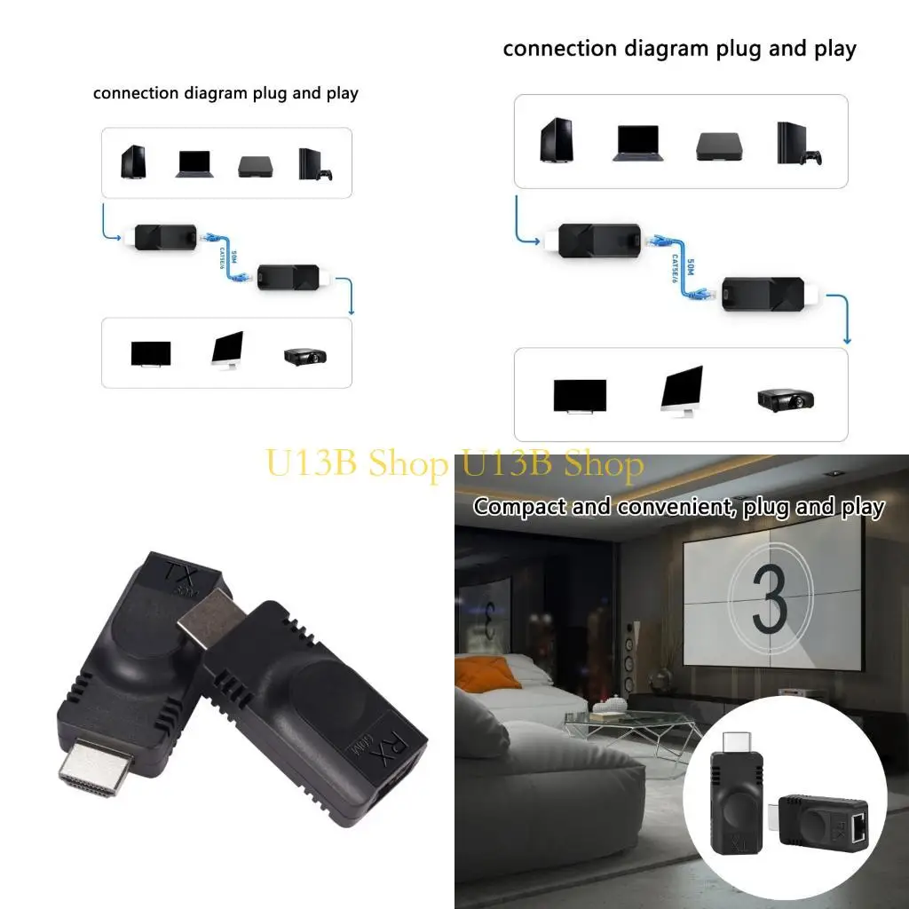 U13B Видеоудлинитель HDTV к RJ45 1080P HDTV Расширение до 60M к сети RJ45