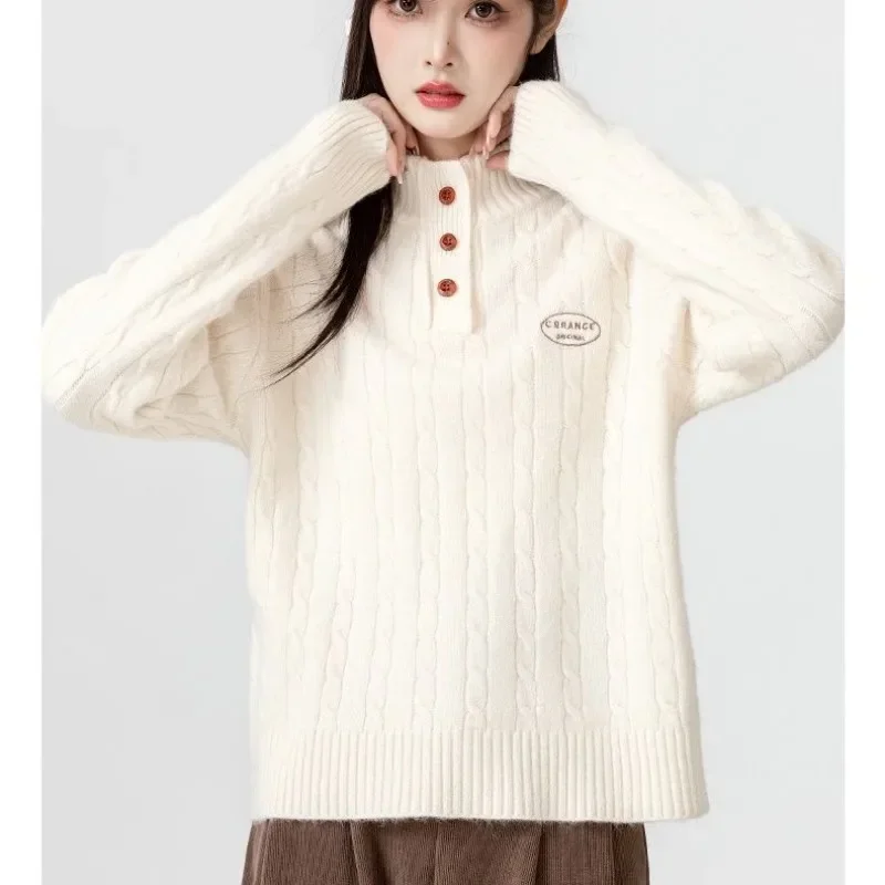 

Deeptown Vintage Twist Basic Button Women Sweater Long Sleeve Kint Pullovers Korean Fashion Autumn Jerseys Preppy Loose Jumper