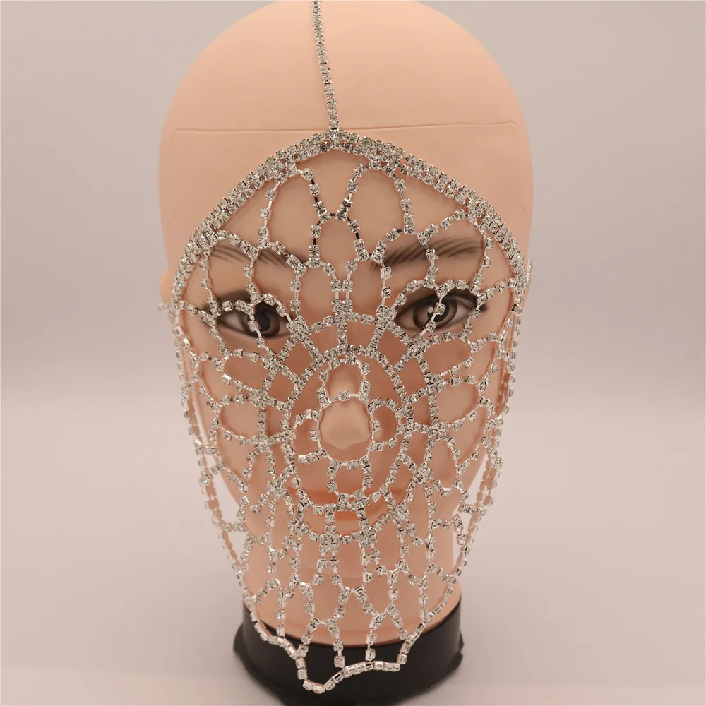 Creative Mesh Full Crystal Bling Wedding Face Mask Handmade Jewelry for Women Luxury Rhinestone Face Jewelry Decorative Mask