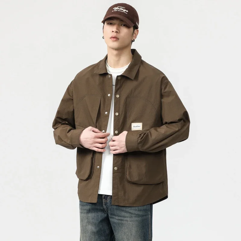 Men Multi Pocket Outdoor Loose Casual Long Sleeve Cargo Shirts Coat Man Japanese Korean Streetwear Shirts Blouses Outerwear