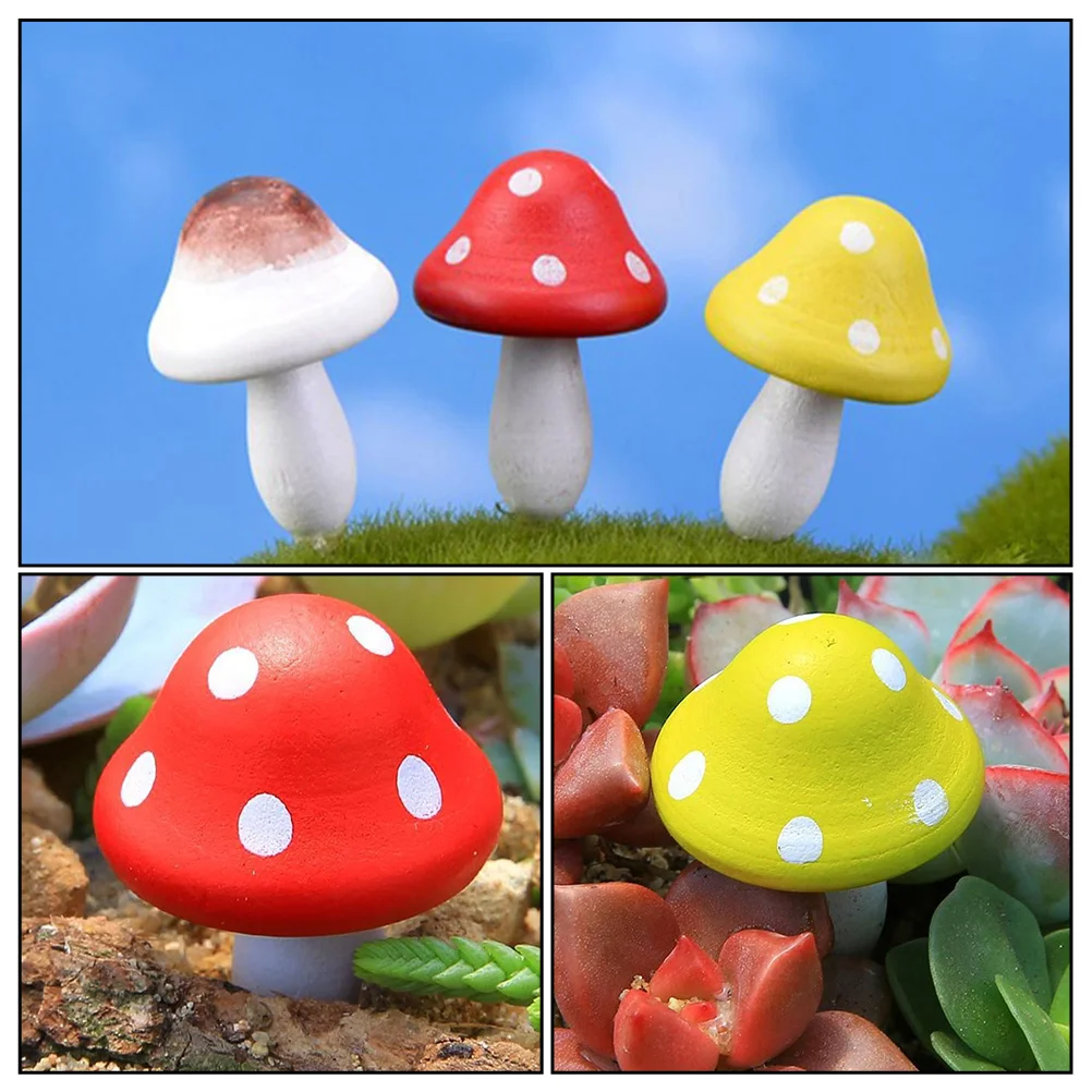 

12 Pcs Wooden Mushroom nament Miniature Garden Decor Accessories Sculpture Mini Plant Home Decoration