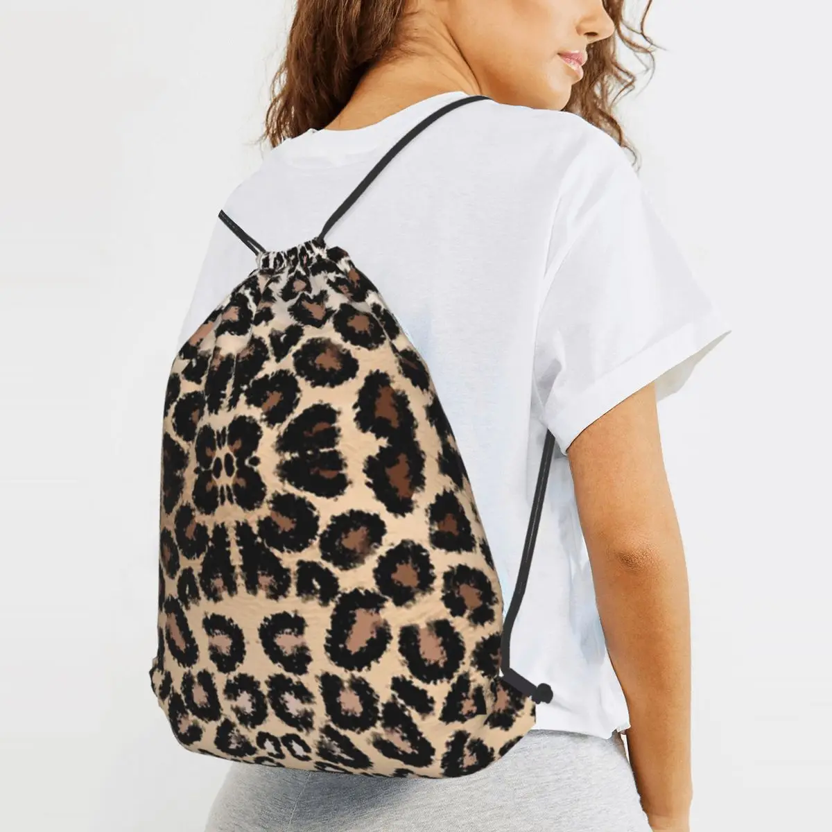 

Cheetah Pattern Leopard Texture Print Backpacks Casual Drawstring Bags Sports Bag Book Bags for Man Woman School