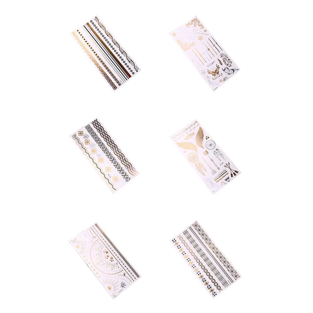 

Набор из 6 цветных водостойких тату-наклеек для тела с эффектом золочения, декоративные, для женщин, для фестивалей, вечеринок, пляжа