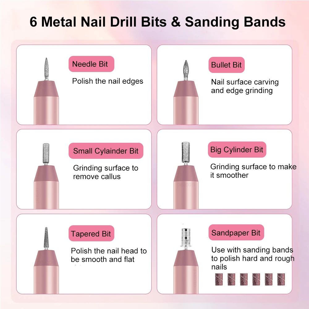 Electric Nail Drill Machine Nail Polisher Electric Nail Sander for Manicure Pedicure USB Rechargeable Portable Drill for Nails