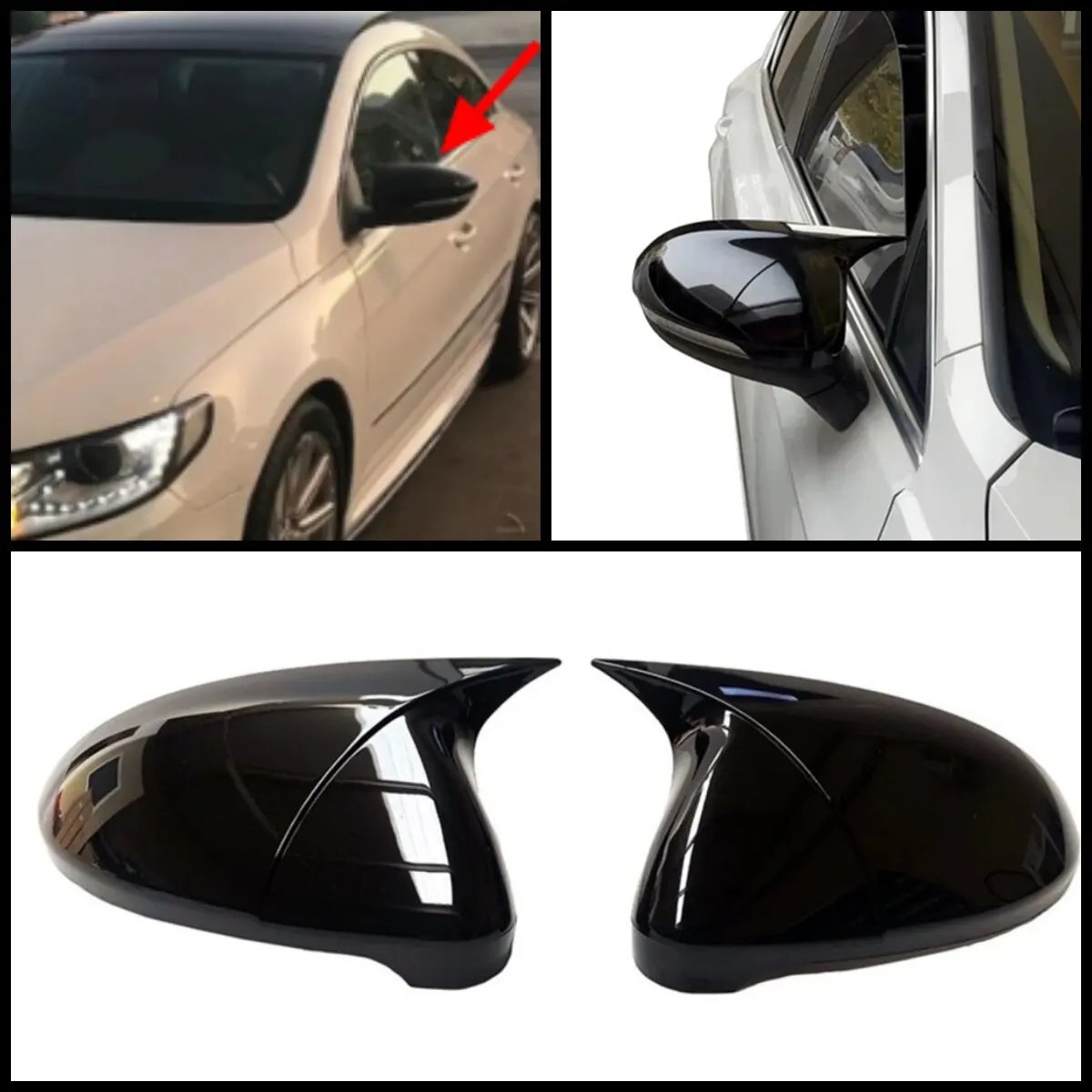 

For Volkswagen CC Passat 2 PCs ABS plastic bat wing mirror covers rearview mirror case cover glossy black car accessories