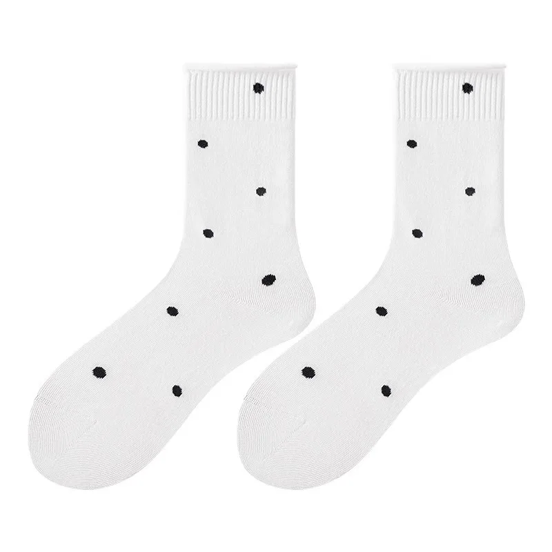 5 Pairs Pure cotton socks, autumn mid tube socks, women's socks, polka dot socks, pile socks, confinement socks, boneless socks